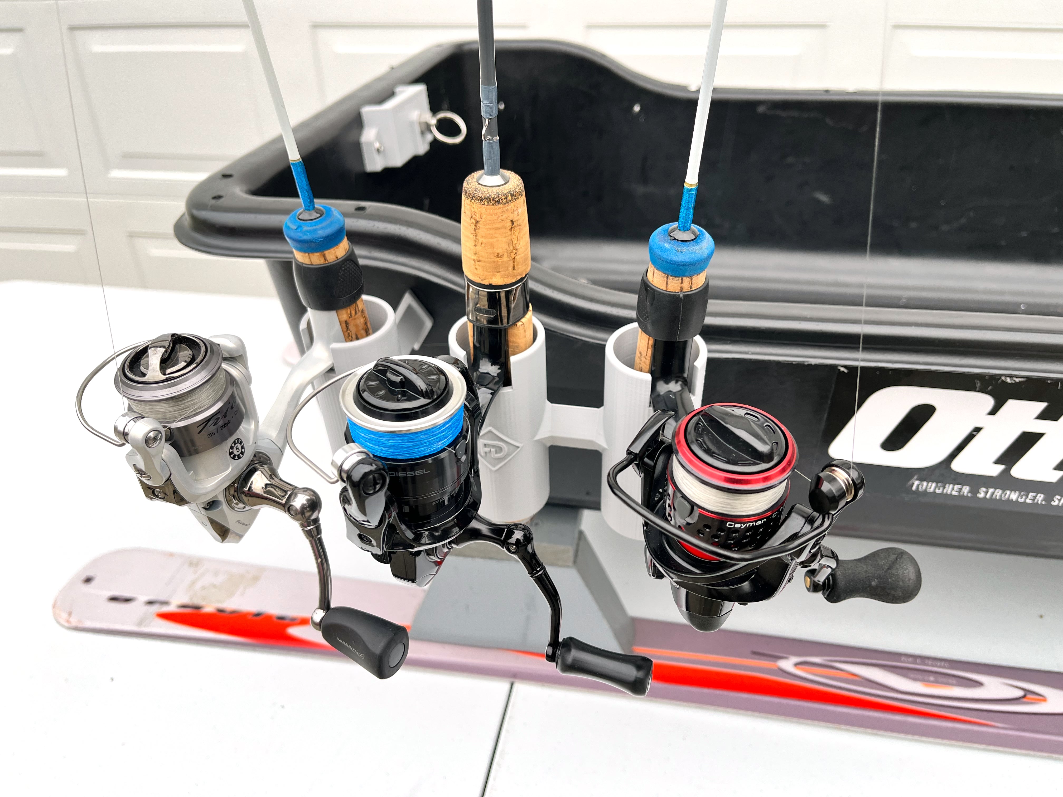 Ice Fishing Sled Rod Holder, Attached To Smitty Sled With Rods Front View