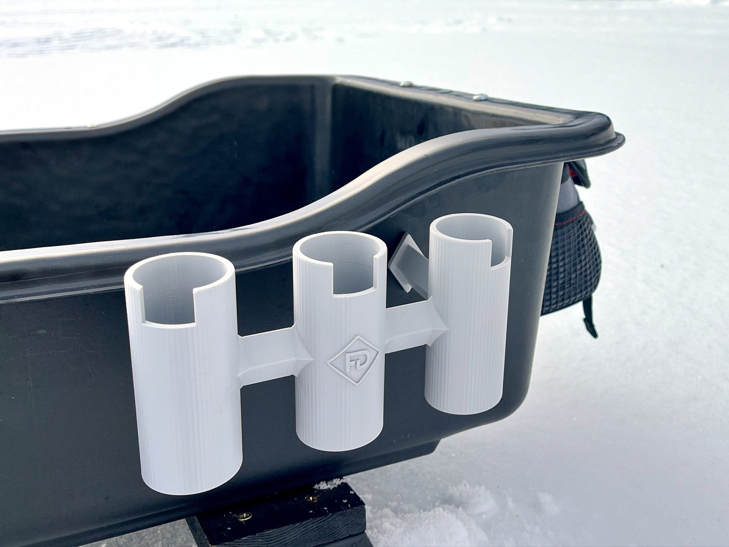 Ice Fishing Sled Rod Holder, Attached To Ice Sled Right Side