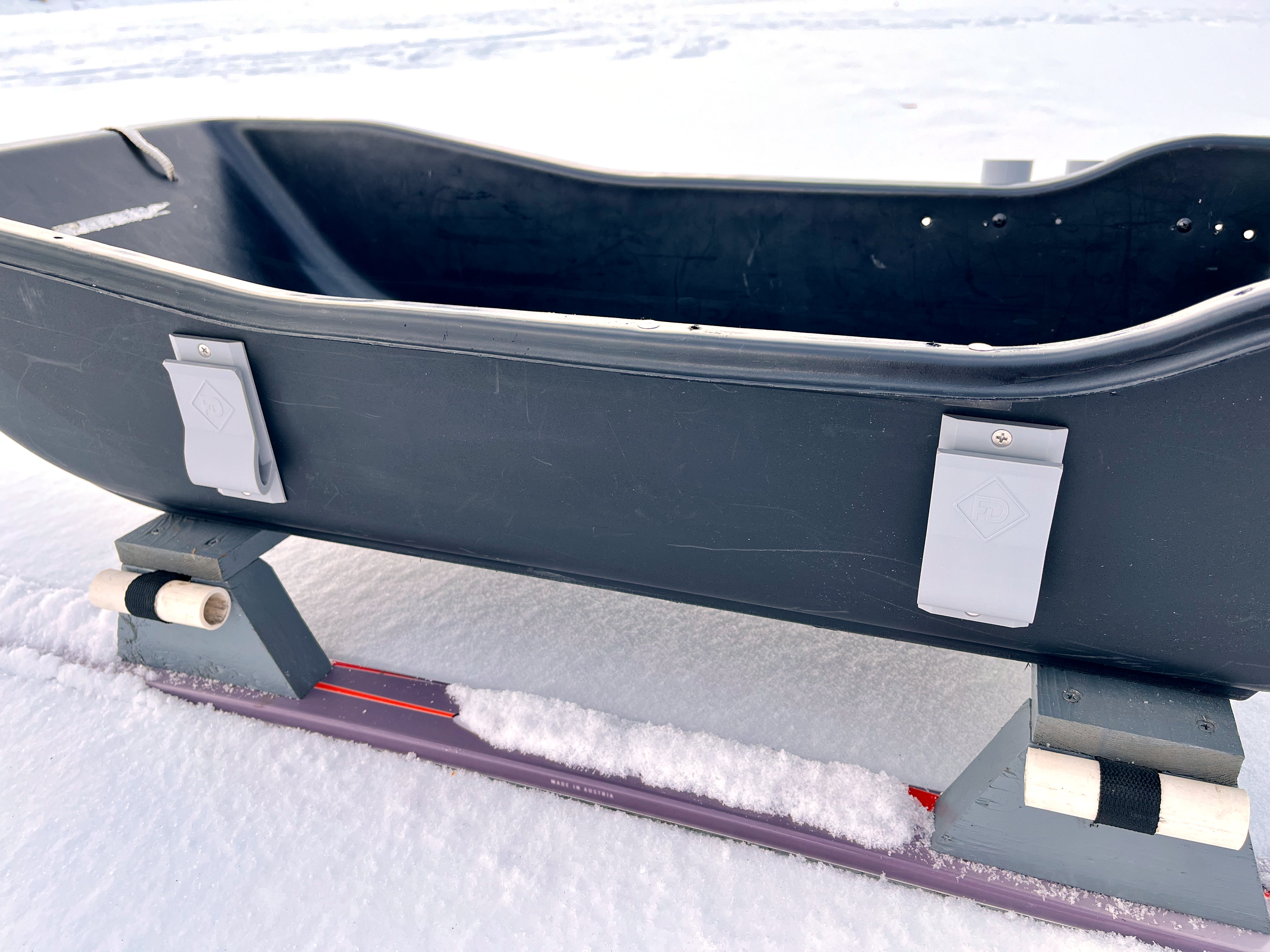 Bump Board Holder, on ice fishing sled