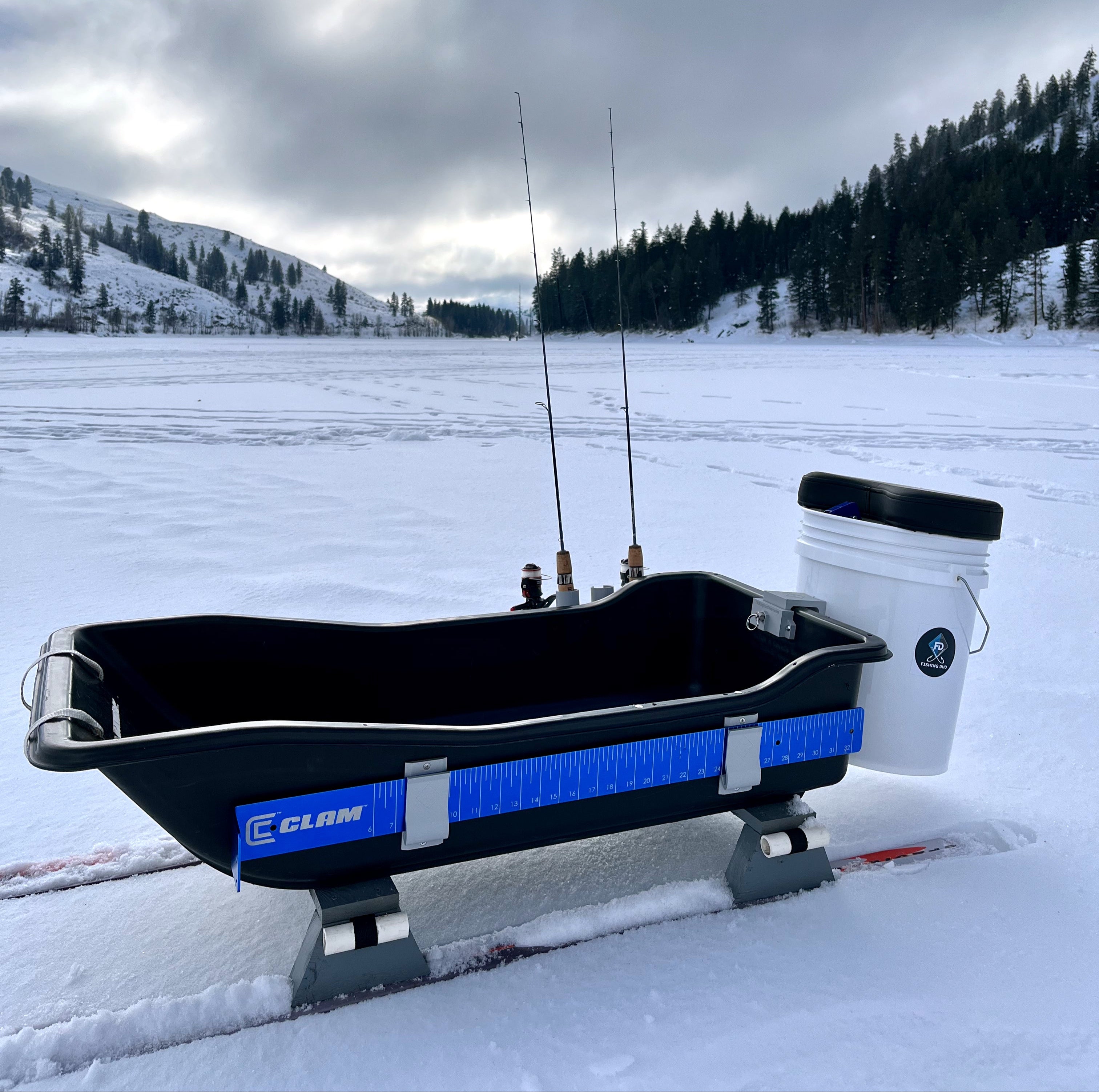 Fishing Duo Organization Kit on ice fishing sled